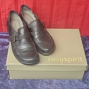 Easy Spirit Black Leather Slip On Loafer Dansforth Size 7.5 Buckle Design